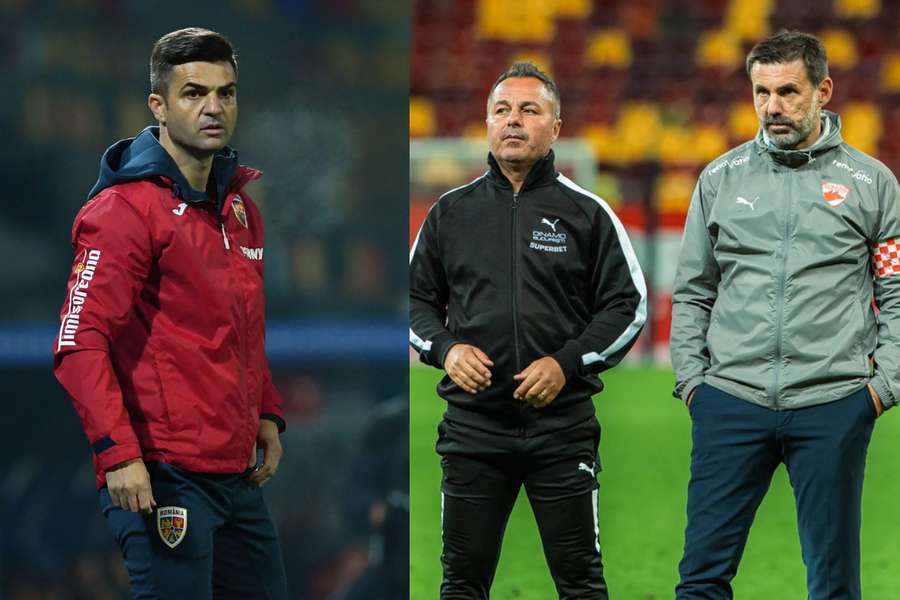 Florin Bratu, antrenorul CS Dinamo (stânga). Florentin Petre și Zeljko Kopic, antrenori Dinamo București Florin Bratu, antrenorul CS Dinamo (stânga). Florentin Petre și Zeljko Kopic, antrenori Dinamo București