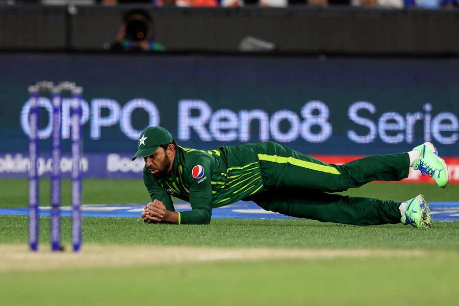 Iftikhar Ahmed catches out Rohit Sharma in Pakistan's game against India