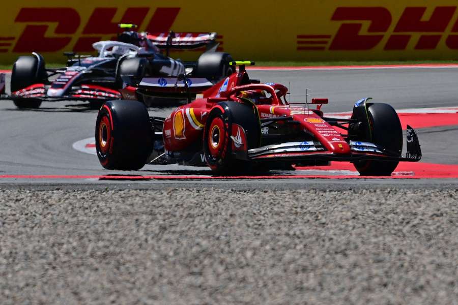 Sainz drives around the track in Spain