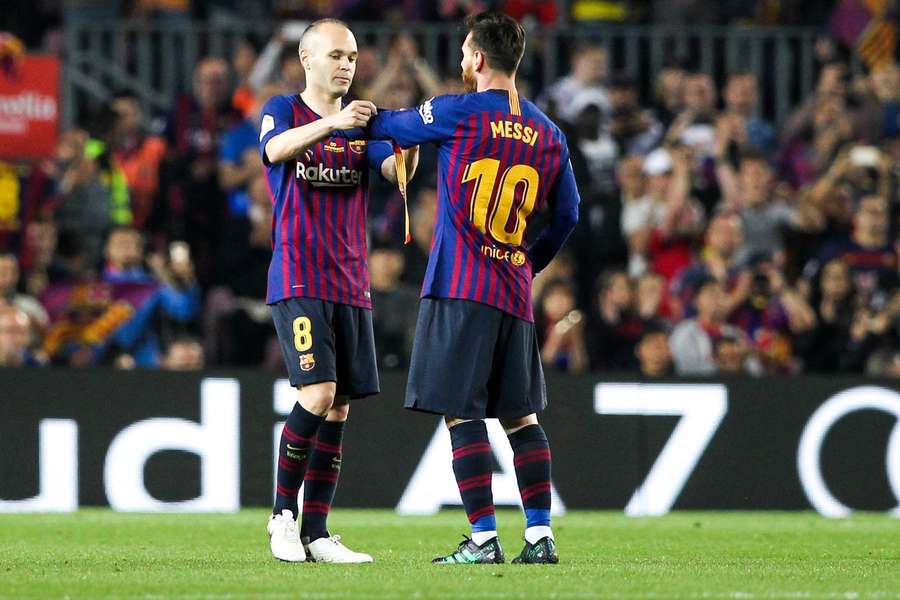 Lionel Messi et Andrés Iniesta sous le maillot du Barça en 2018.