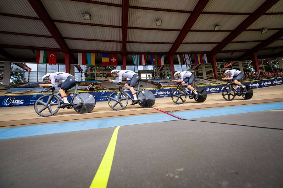 The German track cycling team during a training session