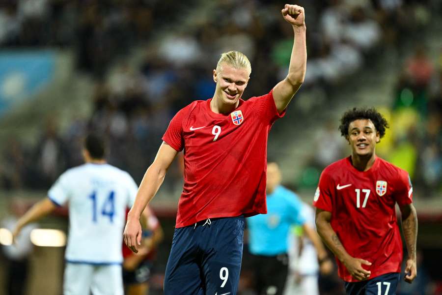 Norway's forward #09 Erling Braut Haaland celebrates scoring