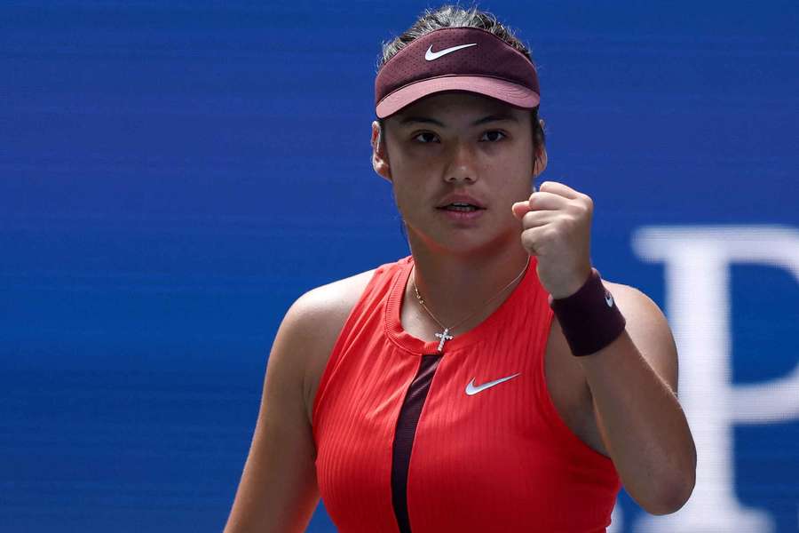 Emma Raducanu reacts during her win over Janice Tjen at Flushing Meadows Emma Raducanu reacts during her win over Janice Tjen at Flushing Meadows