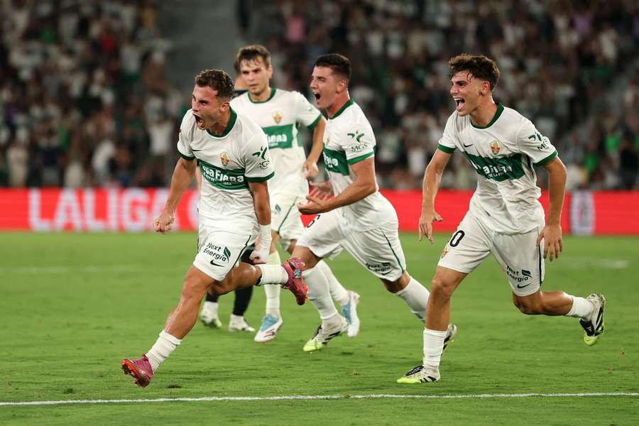 Elche celebrate their equaliser Elche celebrate their equaliser