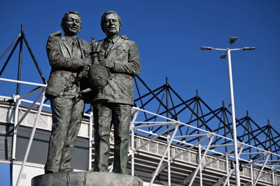 A general view of the Brian Clough and Peter Taylor statue outside Pride Park A general view of the Brian Clough and Peter Taylor statue outside Pride Park