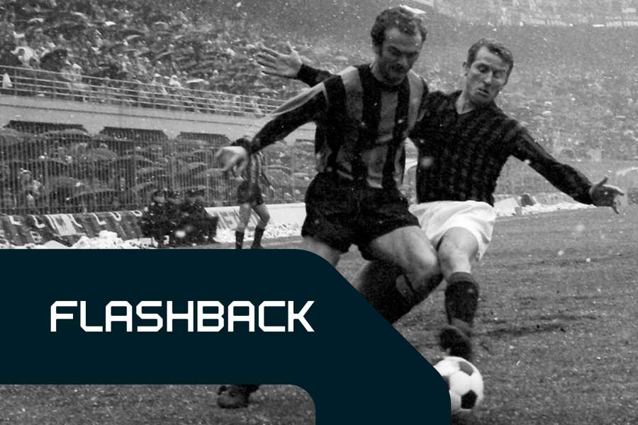 Sandro Mazzola e Giovanni Trapattoni durante un derby di Milano