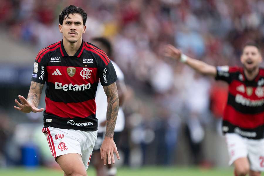 Pedro comemora gol do Flamengo contra o Vasco pelo Brasileirão. 