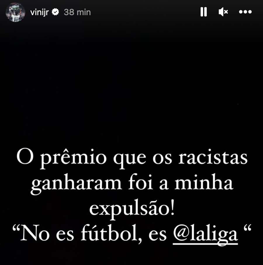 Mensagem de Vinicius em seu Instagram