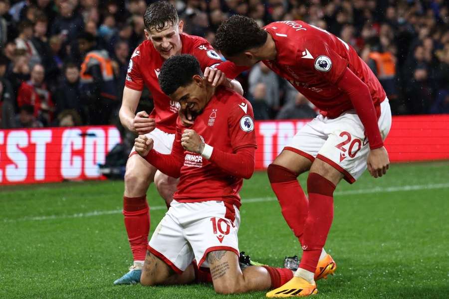 Morgan Gibbs White celebrates giving Nottingham Forest a 3-1 lead over Southampton