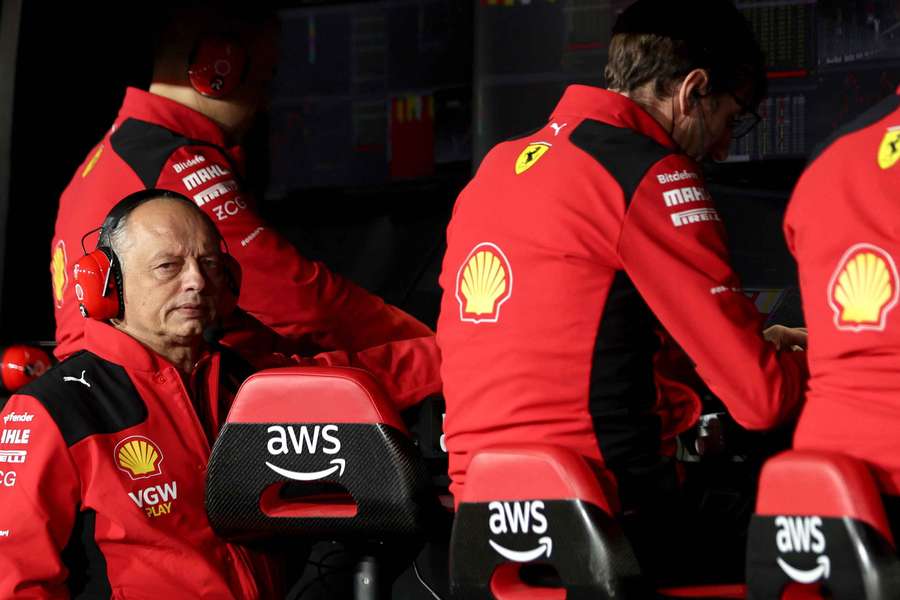 Ferrari boss Fred Vasseur on the pit wall in Las Vegas