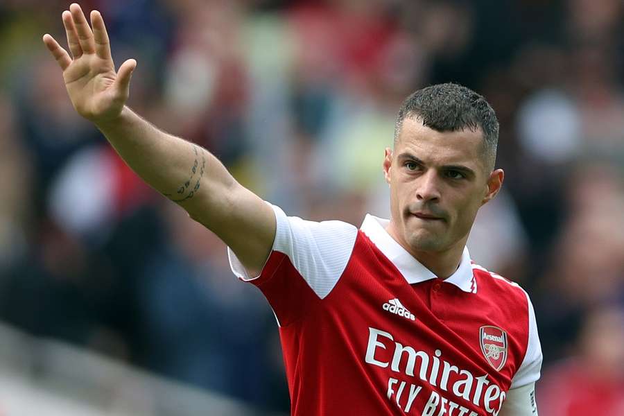 Granit Xhaka waves to the fans after the English Premier League football match between Arsenal and Tottenham Hotspur