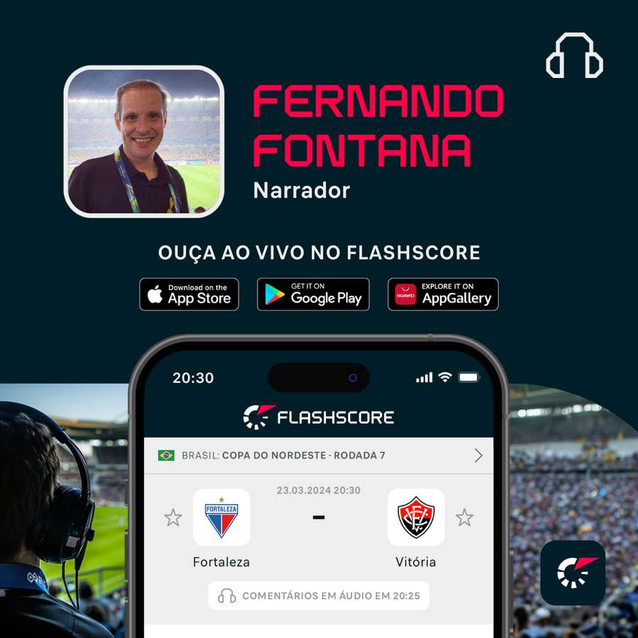 O jogo terá narração ao vivo de graça no nosso app