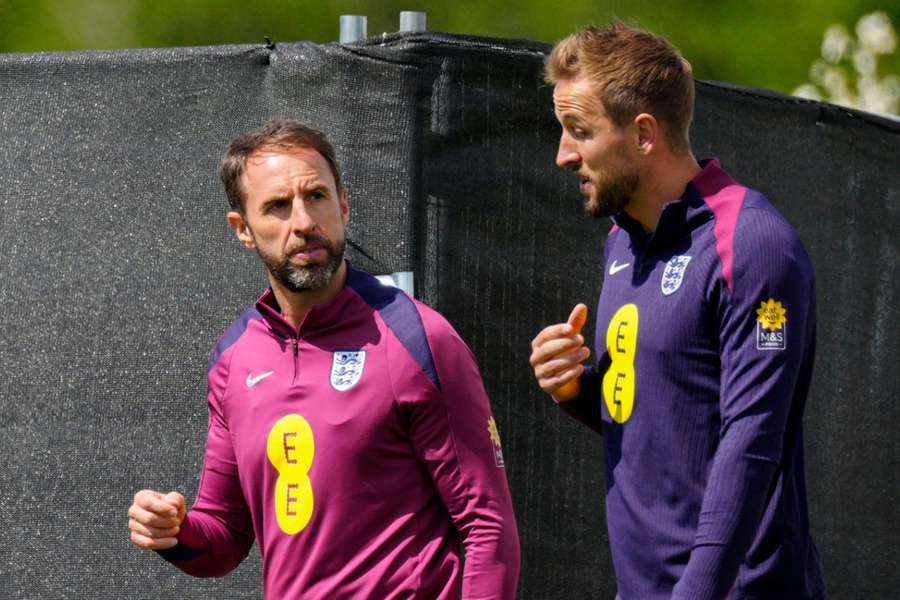 Gareth Southgate manager of England with captain Harry Kane