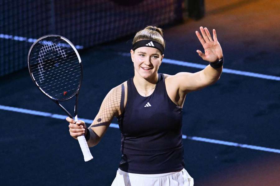 Karolina Muchova celebrates her win