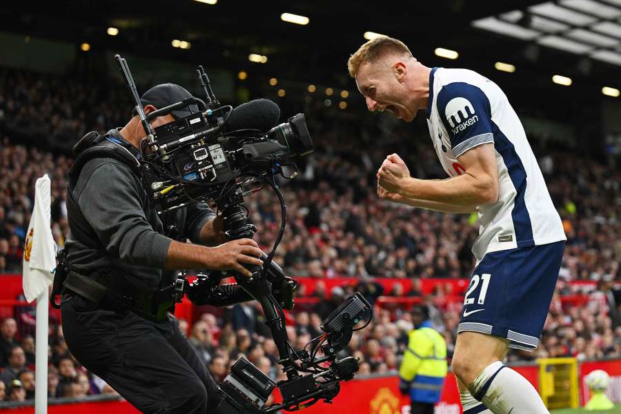 Dejan Kulusevski of Tottenham Hotspur celebrates scoring his team's second goal 