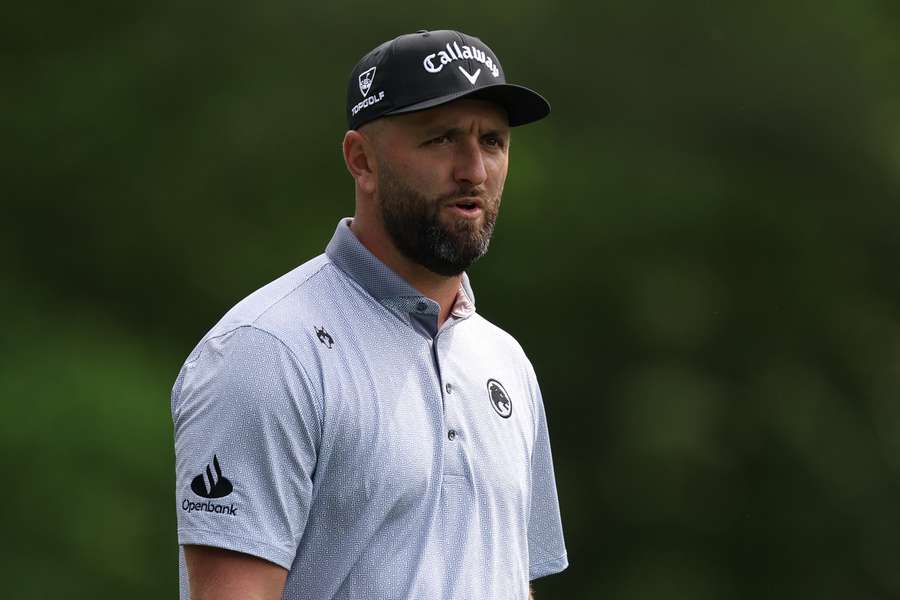 Two-time major winner Jon Rahm of Spain warms up ahead of the 90th Masters