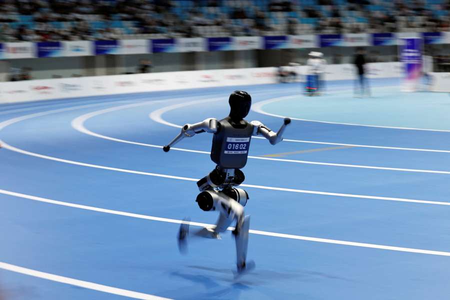 A humanoid robot competes in the 1500m final at the inaugural World Humanoid Robot Games A humanoid robot competes in the 1500m final at the inaugural World Humanoid Robot Games