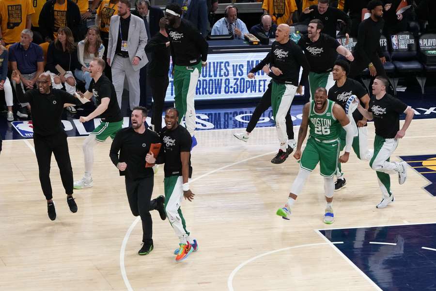 The Celtics celebrate their win