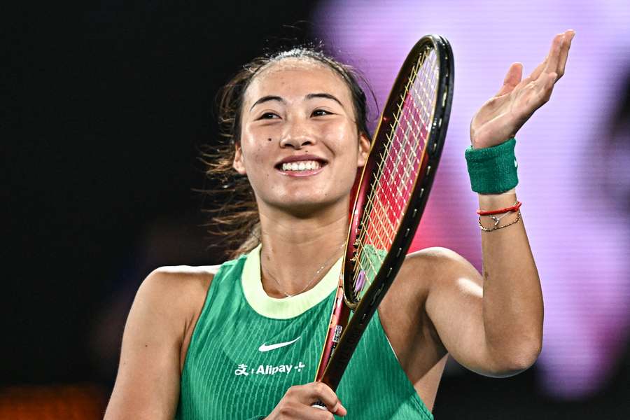 China's Zheng Qinwen celebrates victory against Ukraine's Dayana Yastremska