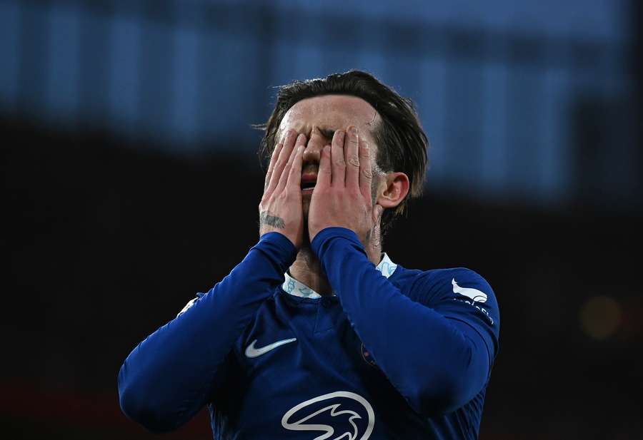 Chelsea's English defender Ben Chilwell reacts