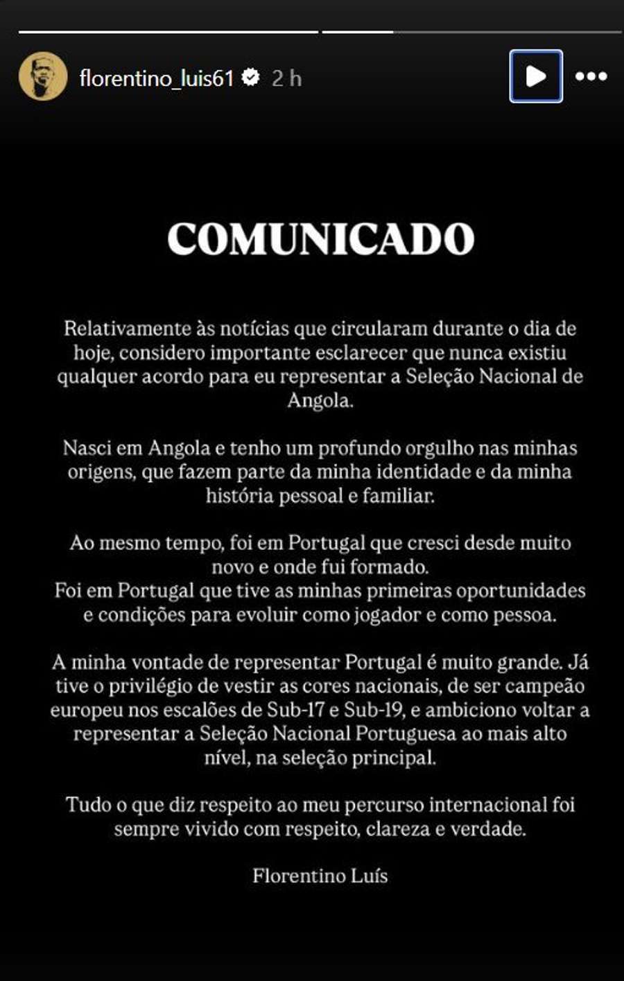 O comunicado de Florentino Luís