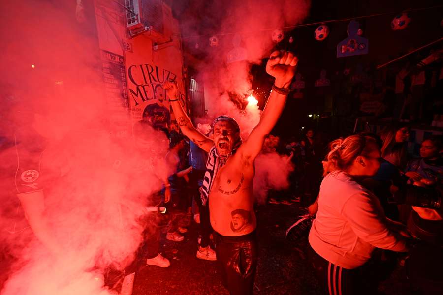 Napoli fans gathered at the Largo Maradona in the Quartieri Spagnoli district