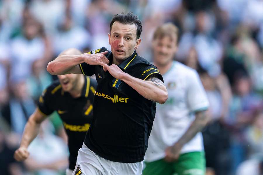 AIK's Bersant Celina wheels away in celebration