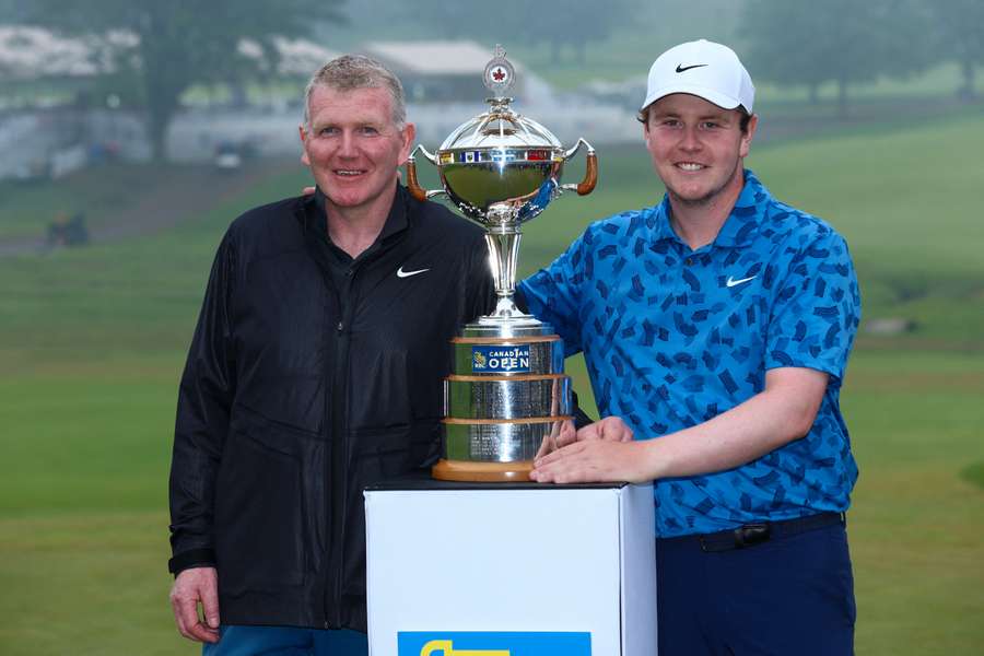 Robert MacIntyre after winning the PGA Canadian Open with his father serving as his caddie 