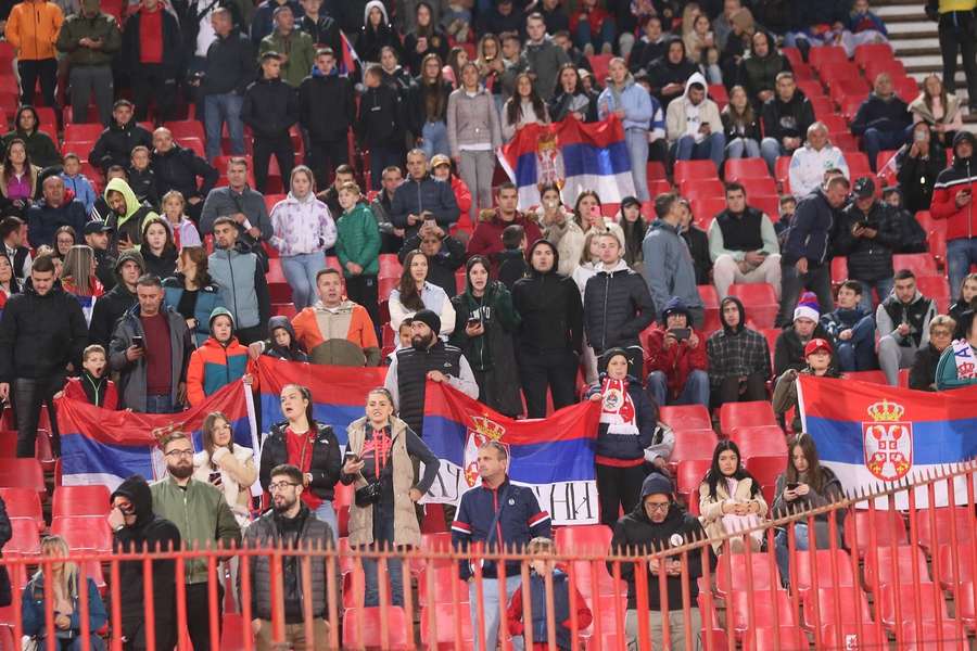 Serbian fans during the match with Montenegro