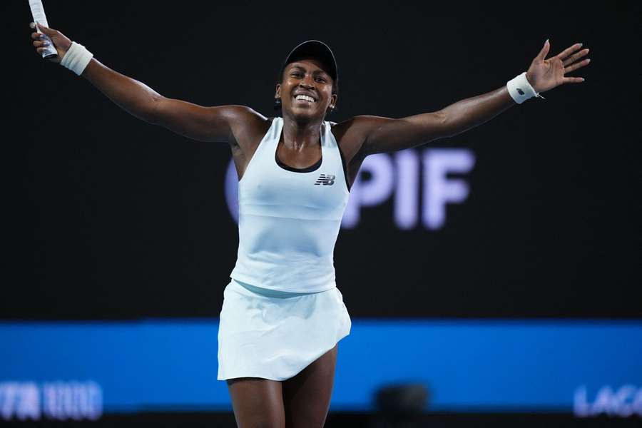 Gauff celebrates her win over Bencic