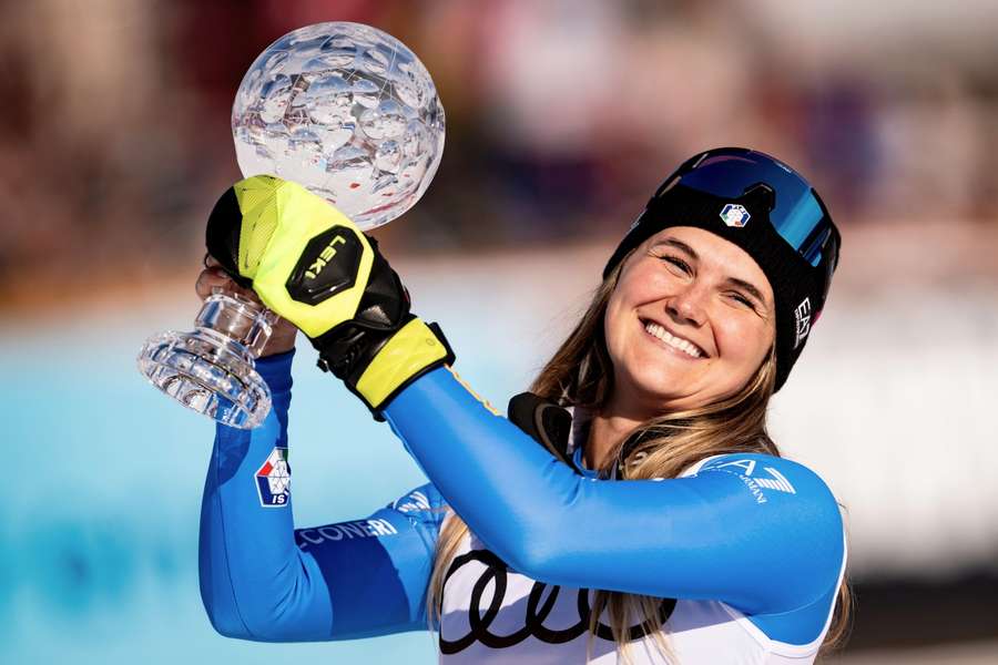 Laura Pirovano celebrates her win