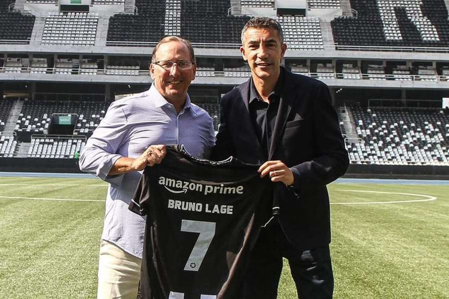 John Textor com Bruno Lage na apresentação no Botafogo