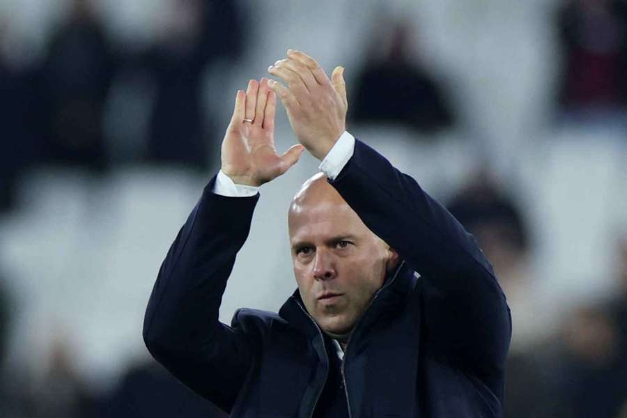 Slot applauds fans after the match