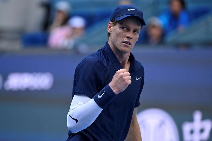 Jannik Sinner celebrates during his semi-final victory
