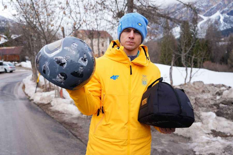 Heraskevych shows his skeleton racing helmet