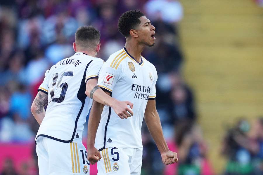 Jude Bellingham of Real Madrid celebrates after scoring the team's first goal