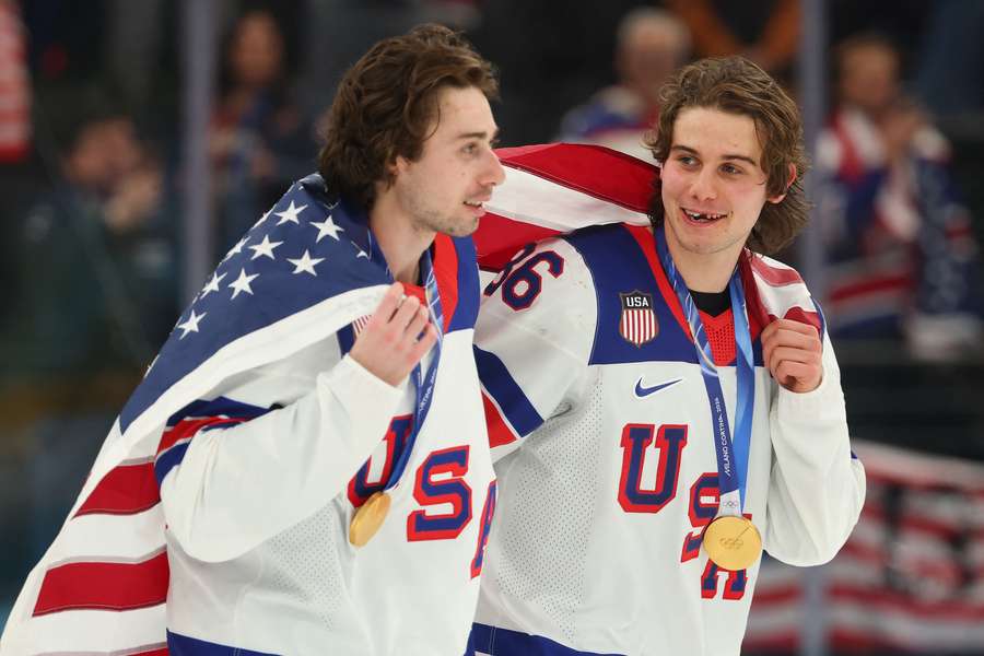 Jack Hughes (right) scored the match-winner for Team USA Jack Hughes (right) scored the match-winner for Team USA