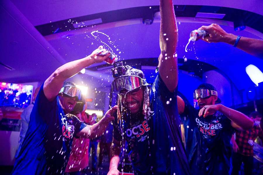 The Blue Jays weren't the only team popping champagne in celebration as they secured a playoff berth