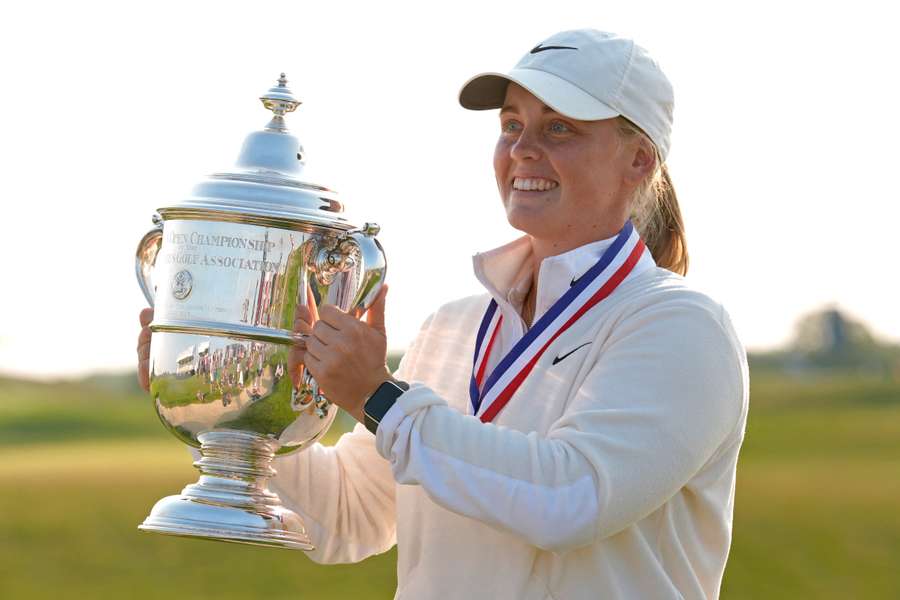 Sweden's Maja Stark celebrates her victory in the 80th US Women's Open at Erin Hills in Wisconsin