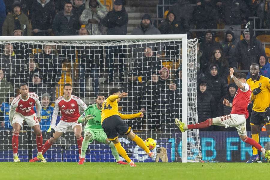 Wolverhampton Wanderers' Tom Edozie scores against Arsenal at Molineux