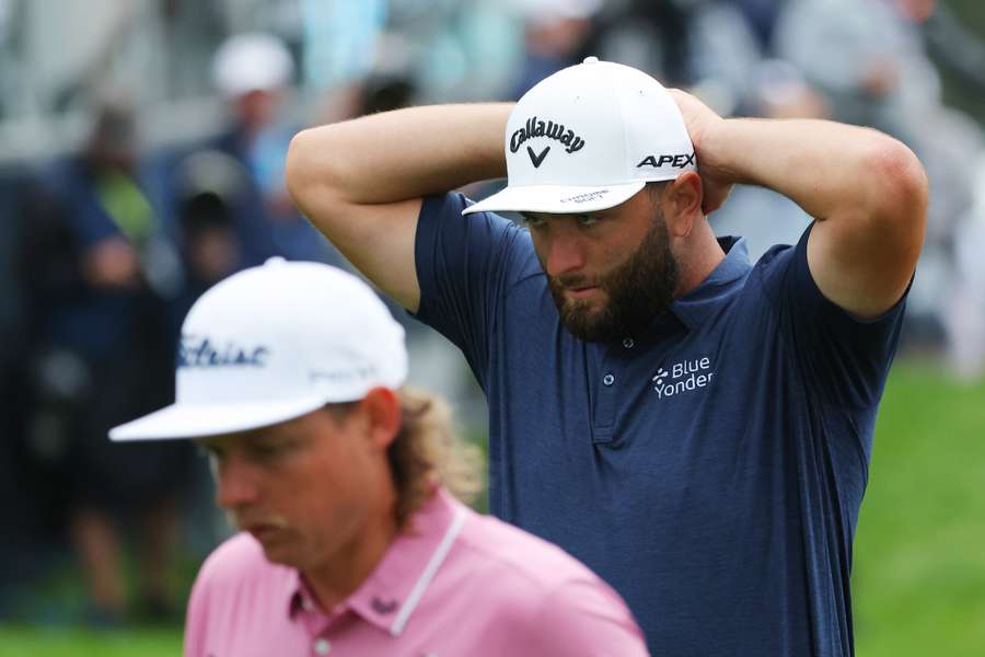 Jon Rahm of Spain reacts