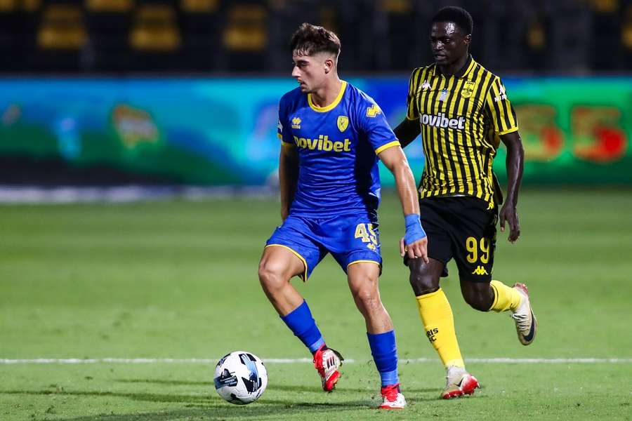 Panetolikos' player David Galiatsos in action against Aris FC