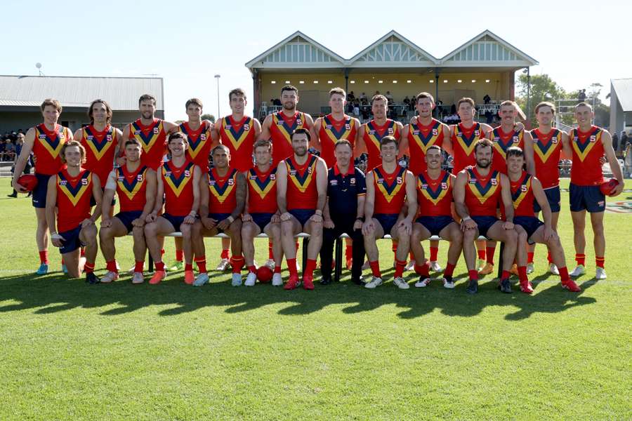 The South Australian SANFL state team at at Tanunda Recreation Park.