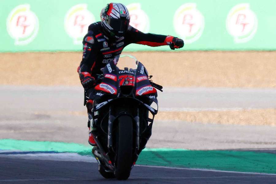 Aprilia Racing's Marco Bezzecchi celebrates