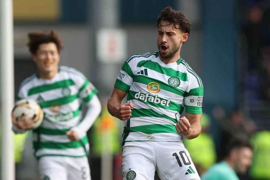 Nicolas Kuhn celebrates scoring against Ross County on Sunday