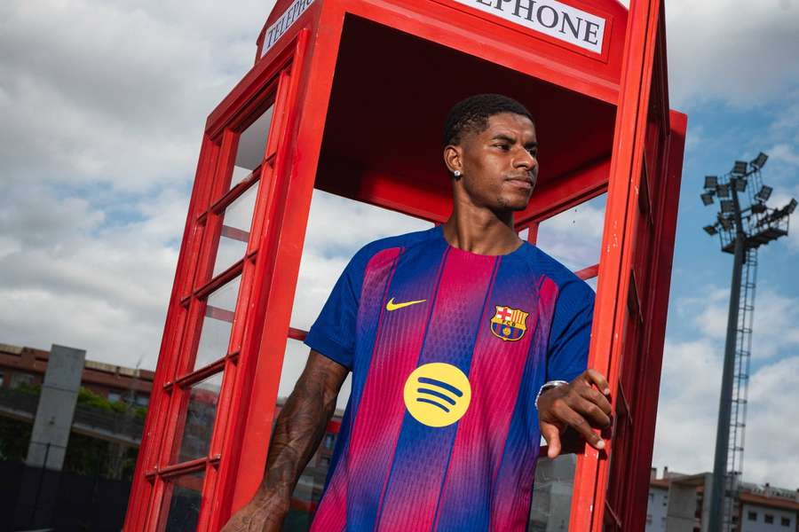Nová posila Barcelony Marcus Rashford při svém představení.