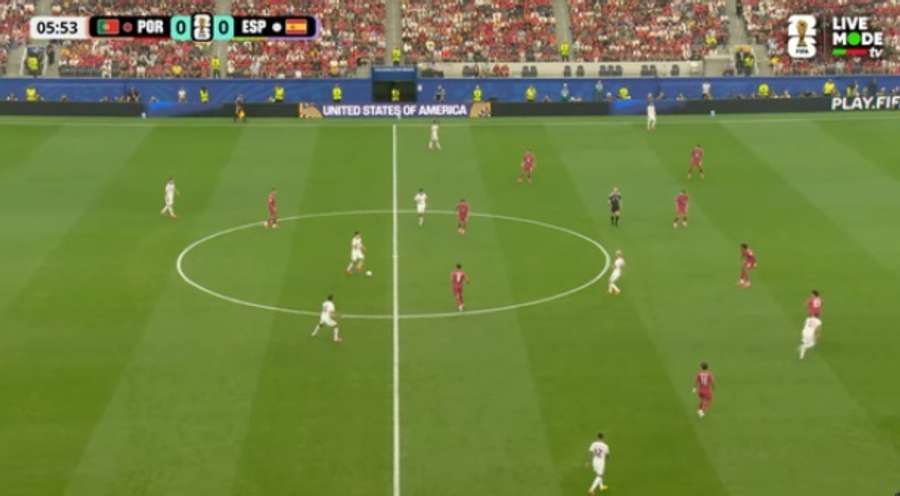 Dani Olmo a receber com espaço suficiente para rodar