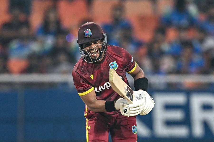 Shai Hope plays a shot during his innings of 162