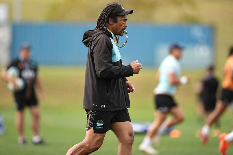 Tana Umaga leads a Moana Pasifika training session on Tuesday morning.