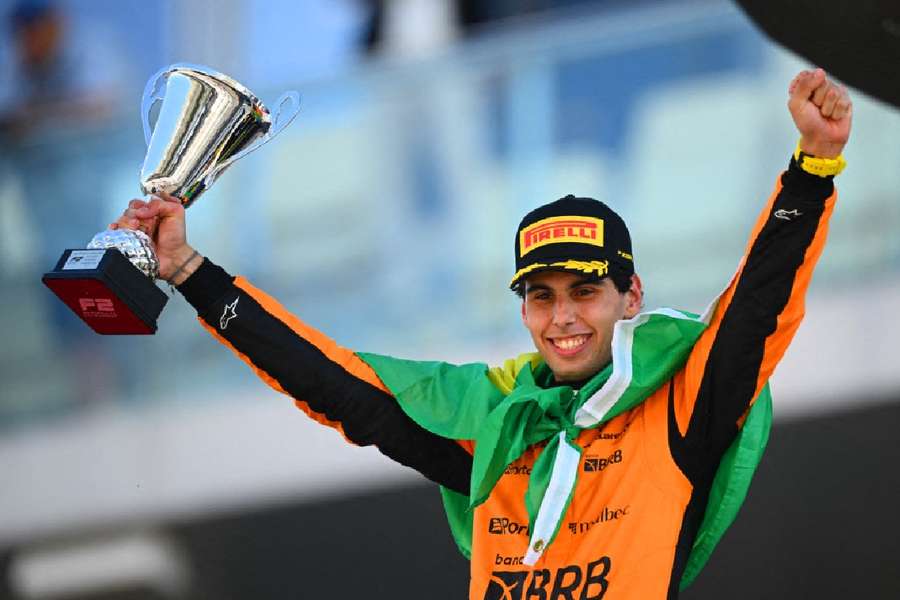 Bortoleto celebrates his win Bortoleto celebrates his win